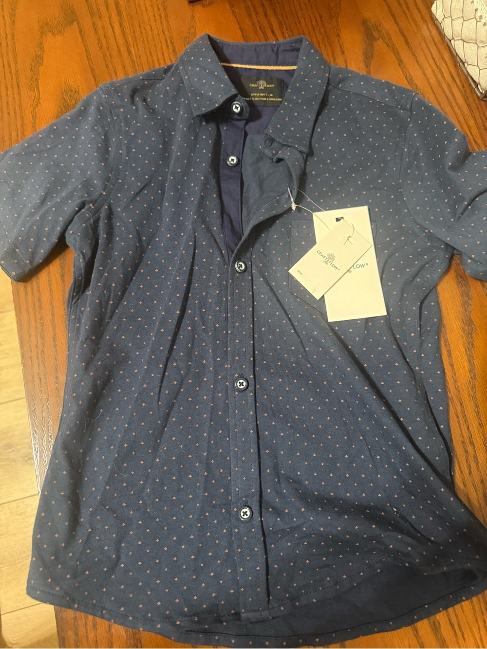 Crewcuts Boys' Navy Short-Sleeve Button-Down with Micro Dot Print